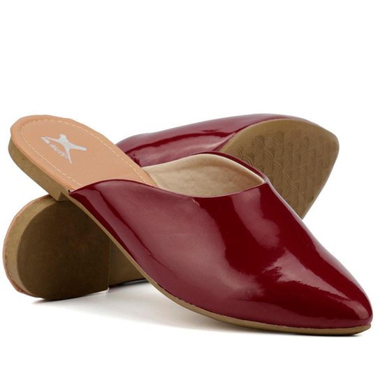 Mule Yes Basic Bico Fino Confortável Verniz Feminino - Bordô