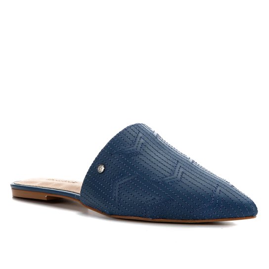 Mules Shoestock Flat Couro Matelasse - Azul
