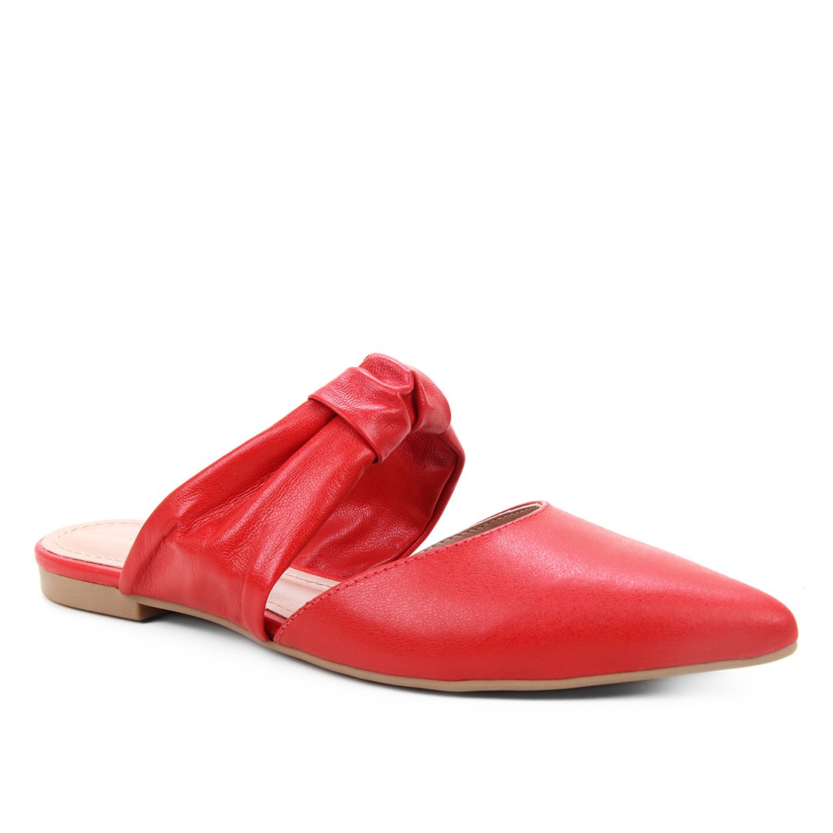 Mules Shoestock Flat Soft Couro - Vermelho Menor preço em Mules Shoestock Flat Soft Couro - Vermelho