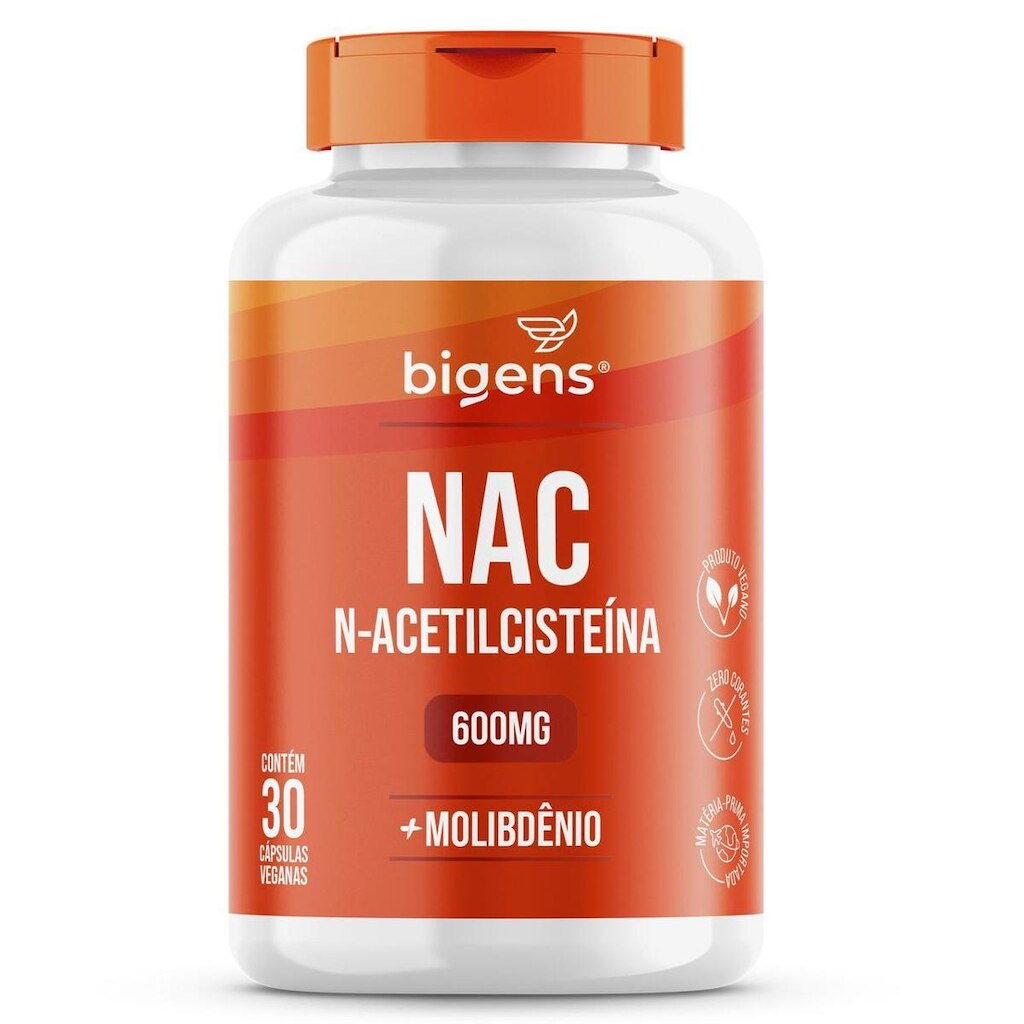 Nac N-acetilcisteína 600mg + Molibdênio 30 Caps Veganas - Bigens