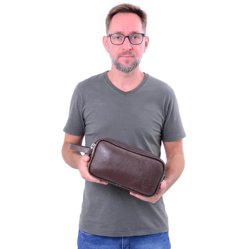 Necessaire De Couro Legitimo Organizador Mala Viagem Premium Grande Unissex