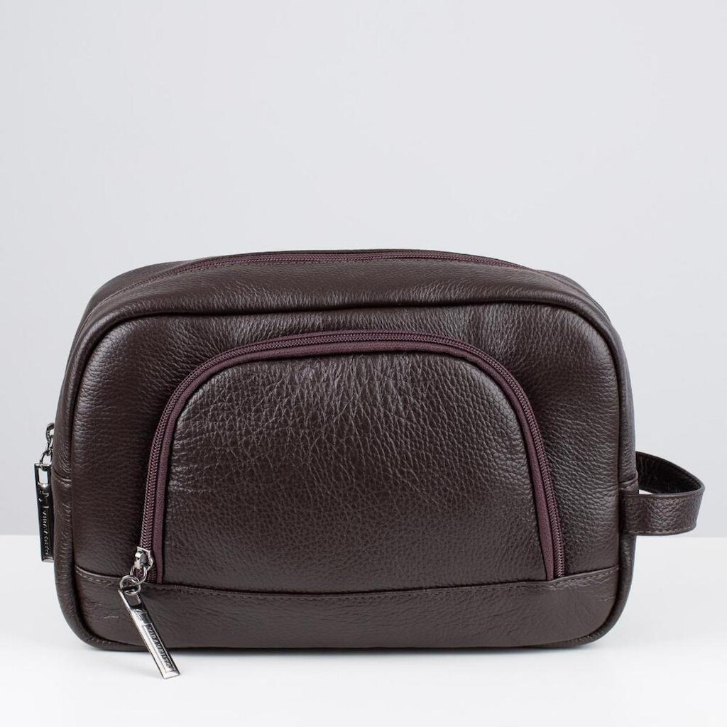 Necessaire grande de couro com bolso frontal Manoel