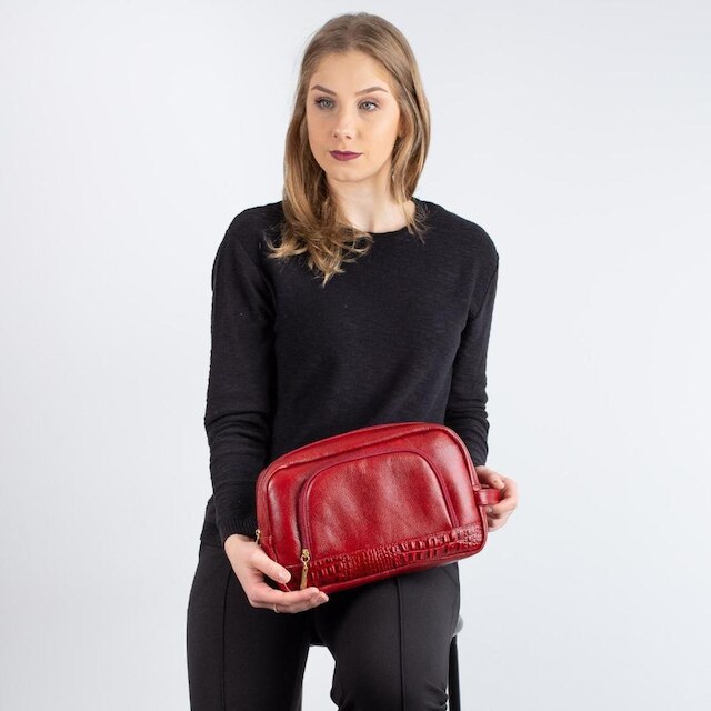 Necessaire grande de couro com bolso frontal Manuela