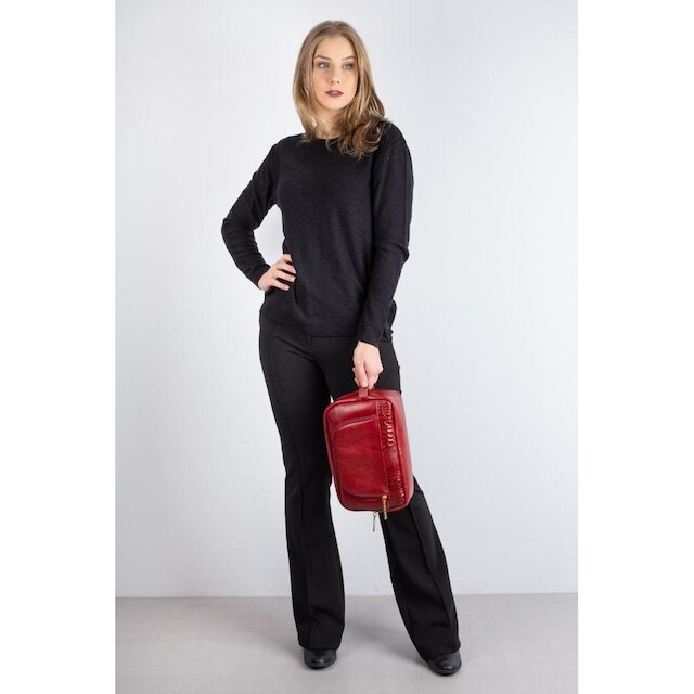 Necessaire grande de couro com bolso frontal Manuela