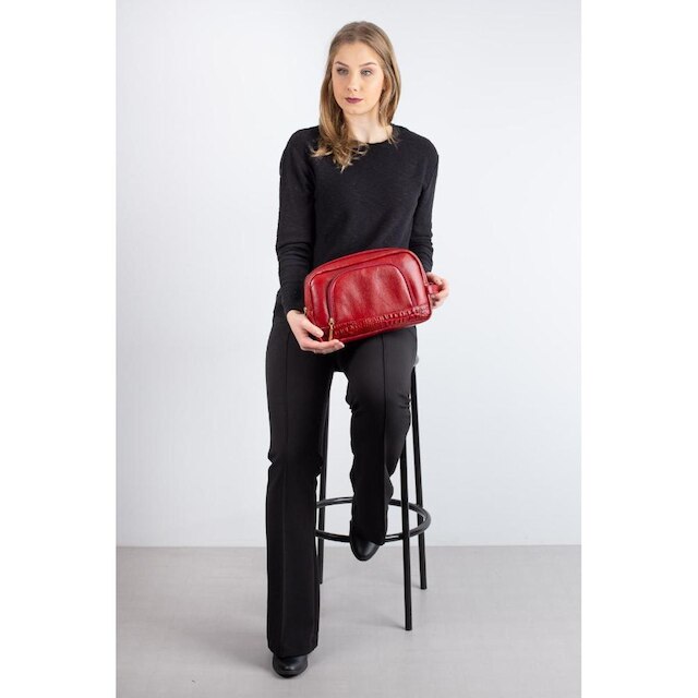 Necessaire grande de couro com bolso frontal Manuela