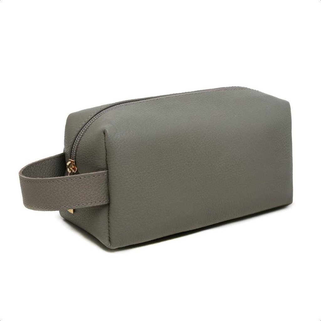 Necessaire Grande Em Couro Lisa Porta Objetos Viagem Fechamento Zíper Maquiagem Higiene Pessoal