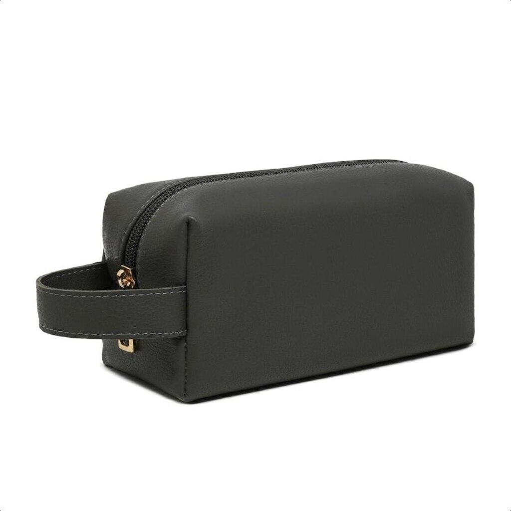 Necessaire Grande Em Couro Lisa Porta Objetos Viagem Fechamento Zíper Maquiagem Higiene Pessoal