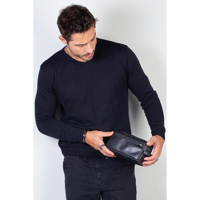 Necessaire masculina em couro italiano Daily 10x20x8cm