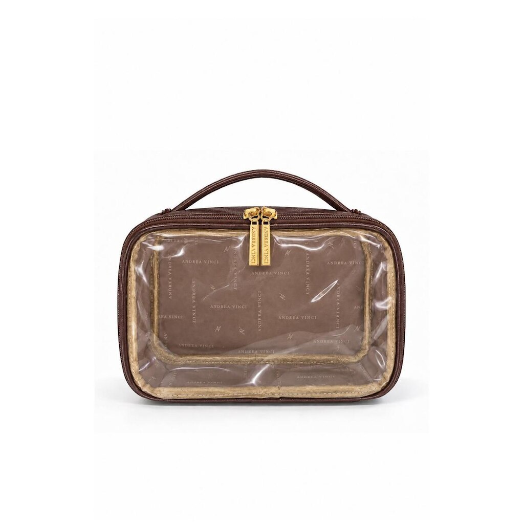 Necessaire transparente em couro e vinil para viagem e maternidade 15x23x9 Eloa