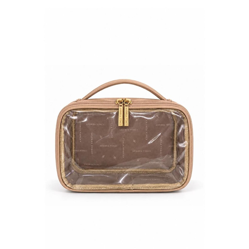 Necessaire transparente em couro e vinil para viagem e maternidade 15x23x9 Eloa