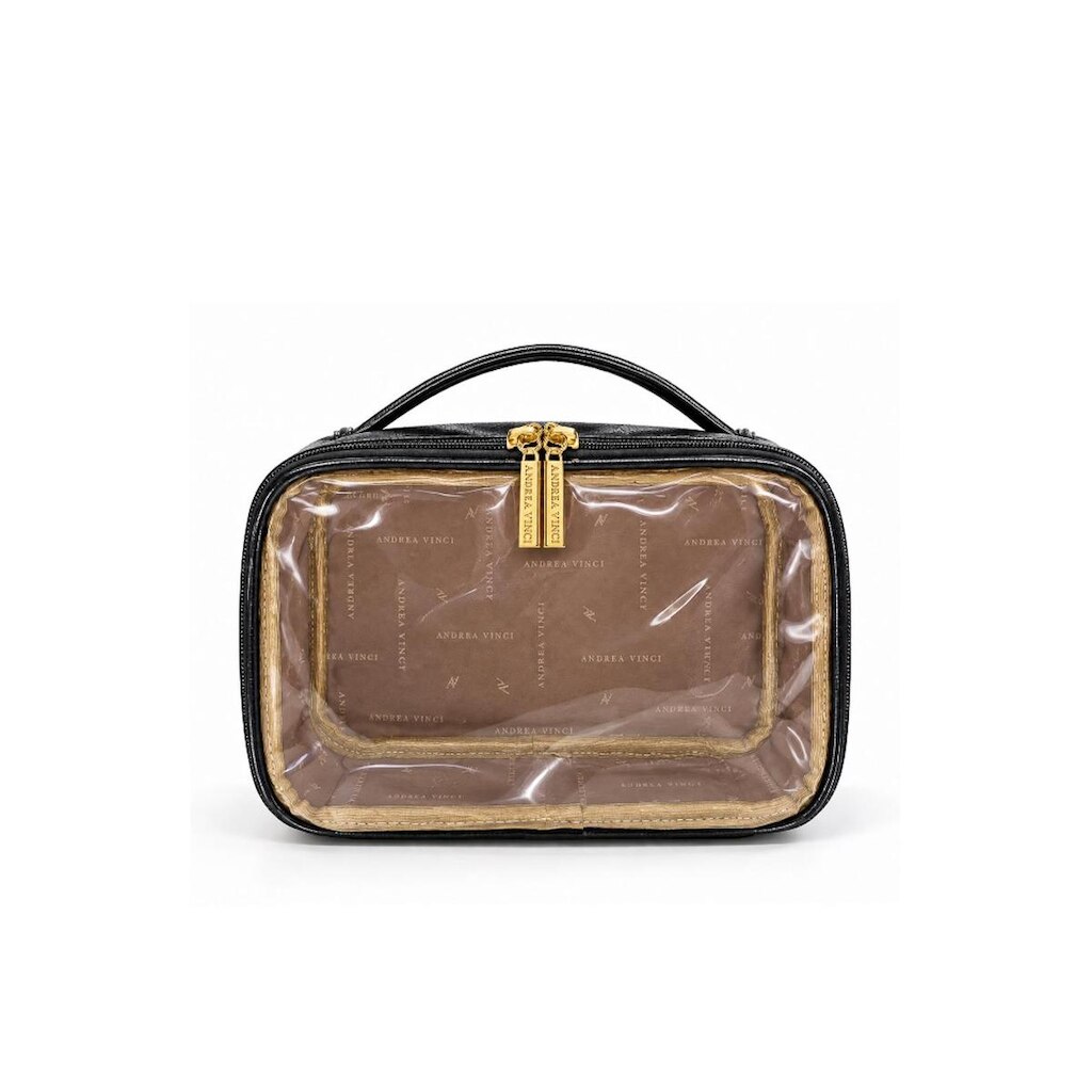 Necessaire transparente em couro e vinil para viagem e maternidade 15x23x9 Eloa