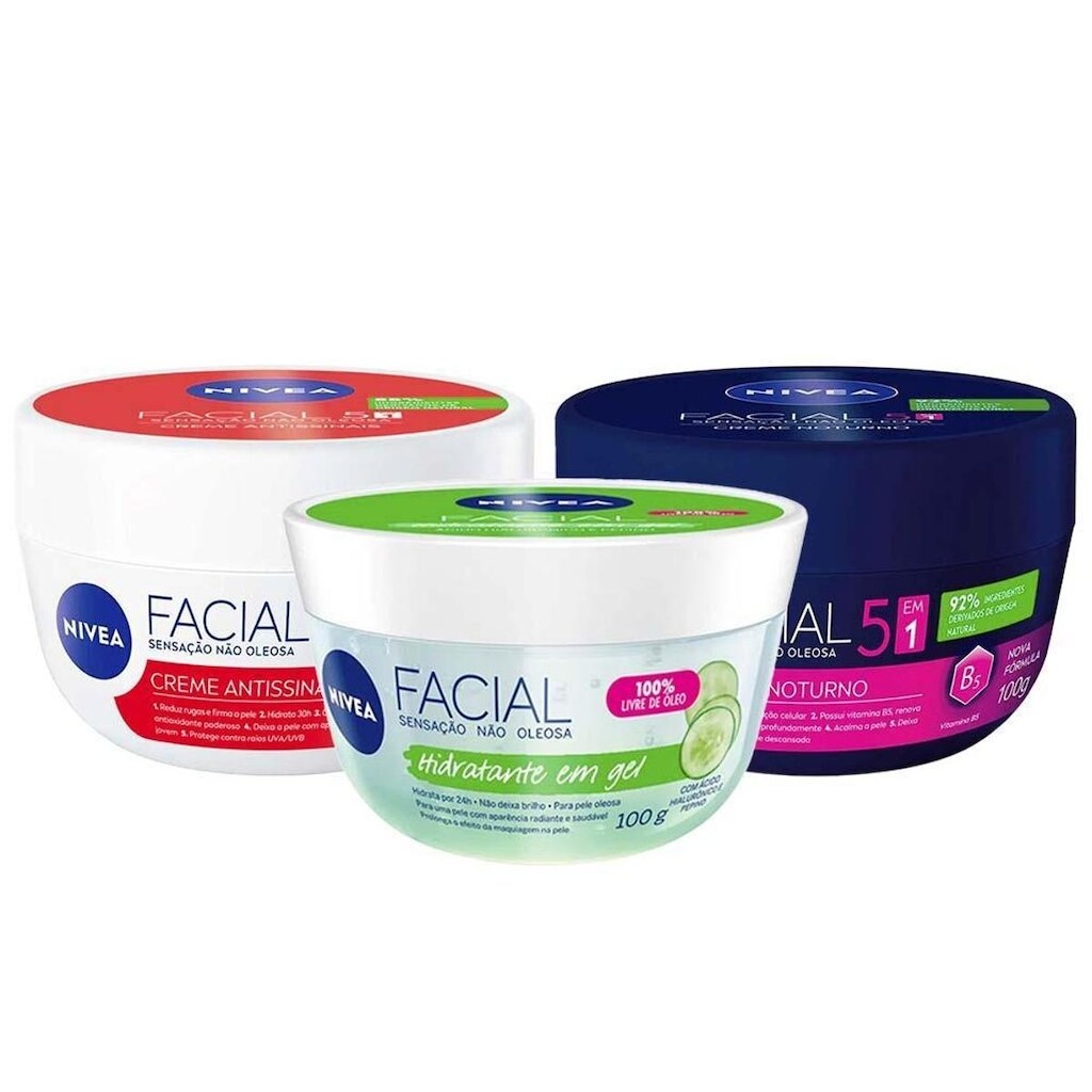 Nivea Kit – Creme Hidratante Facial Antissinais 100g + Hidratante Facial Gel Fresh 100g + Creme Hidr