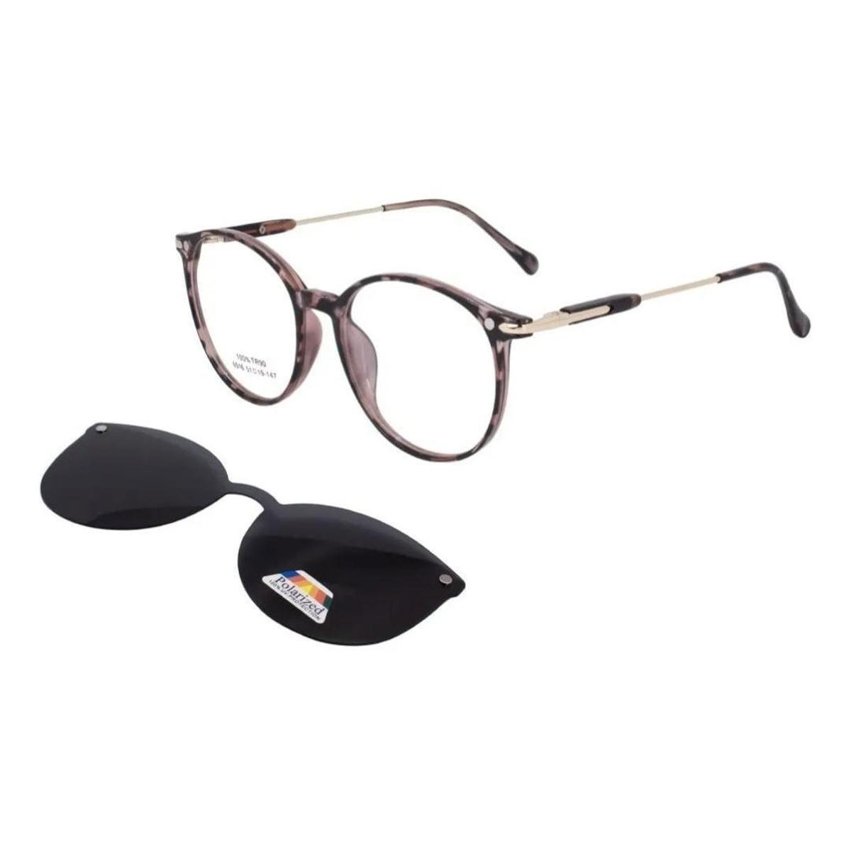 Óculos Clipon Sol Armação Feminino Grau Redonda 2 em 1 Dandara Animal Print Menor preço em Óculos Clipon Sol Armação Feminino Grau Redonda 2 em 1 Dandara Animal Print