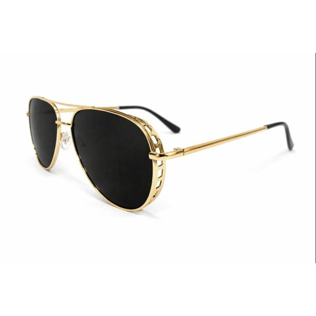 Óculos de Sol Aviador Dourado com Lente Preta e Detalhes Premium