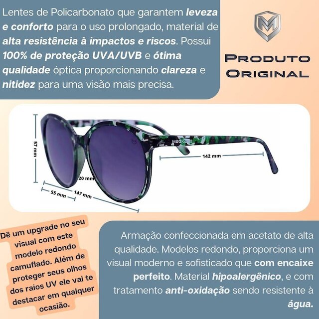Óculos de Sol Feminino Redondo Acetato Mackage - Camuflado