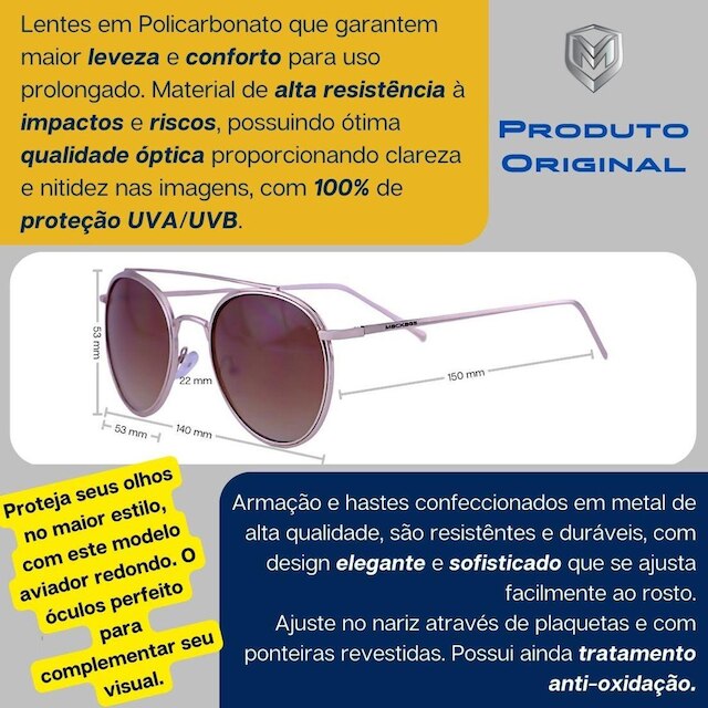 Óculos de Sol Unissex Redondo Aviador Metal Mackage - Prata