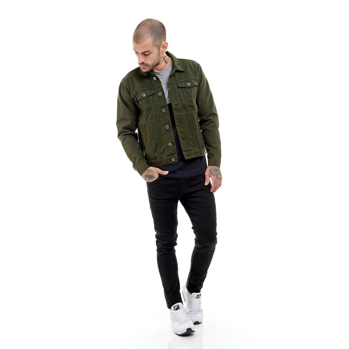 OFFERT Jaqueta Jeans Premium Slim Fit Masculina - Verde Menor preço em OFFERT Jaqueta Jeans Premium Slim Fit Masculina - Verde
