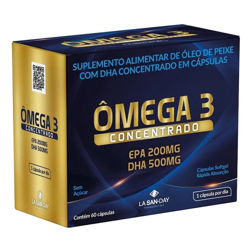 Ômega 3 Concentrado EPA 200mg DHA 500mg 60 Cápsulas Softgel La San Day