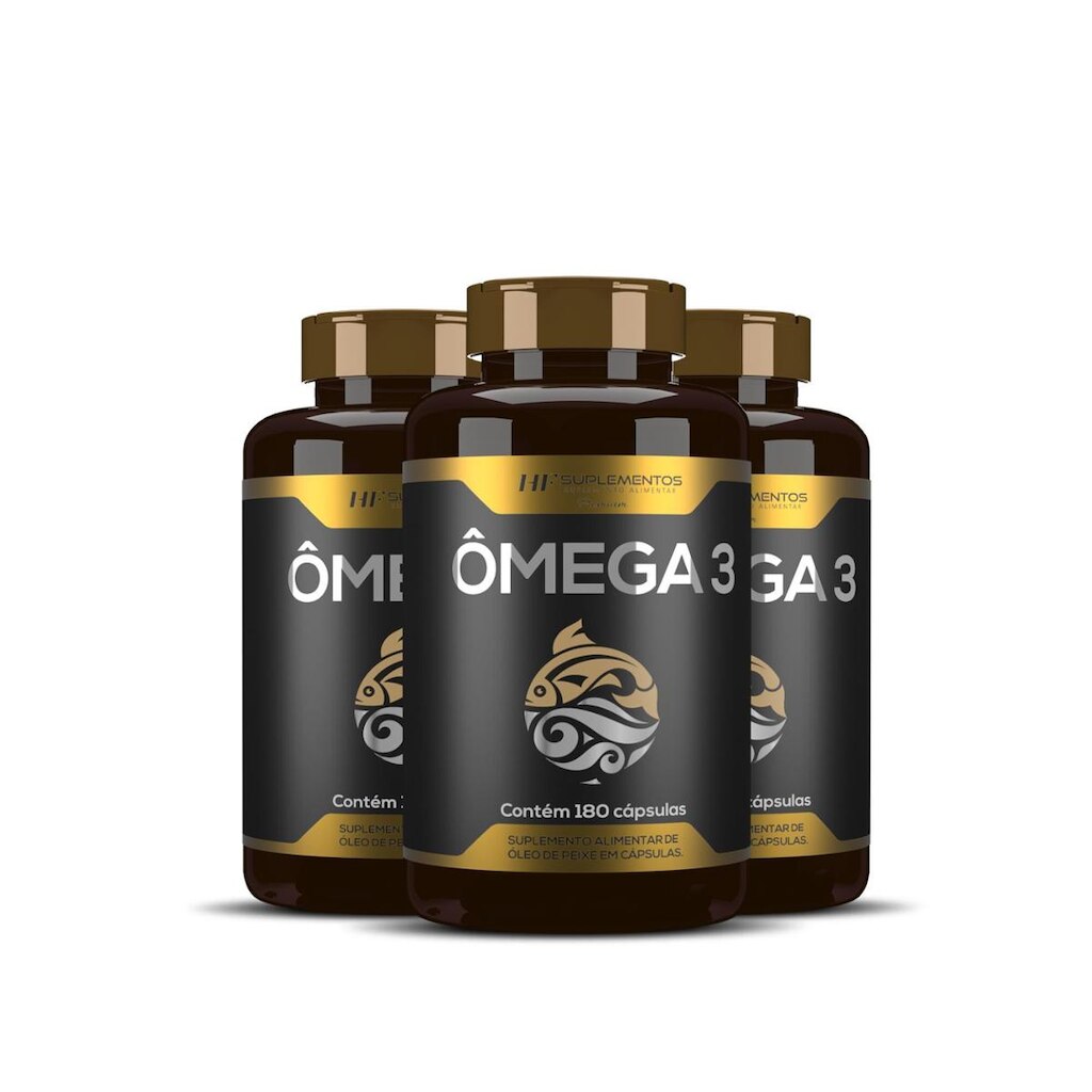Ômega 3 Óleo De Peixe Premium Hf Suplementos 180 Caps com 3