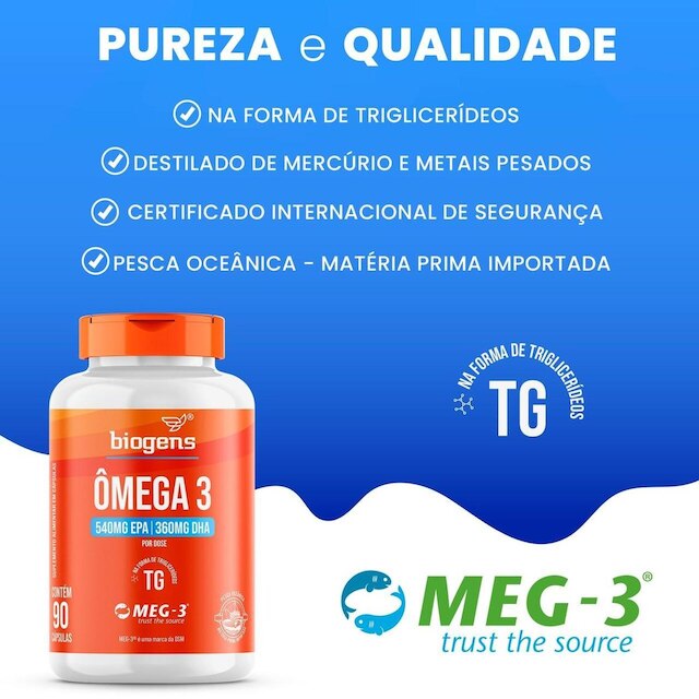 Ômega 3 TG Triglicerídeos 540mg EPA 360mg DHA Selo MEG-3 90 Caps - Bigens