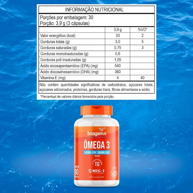 Ômega 3 TG Triglicerídeos 540mg EPA 360mg DHA Selo MEG-3 90 Caps - Bigens