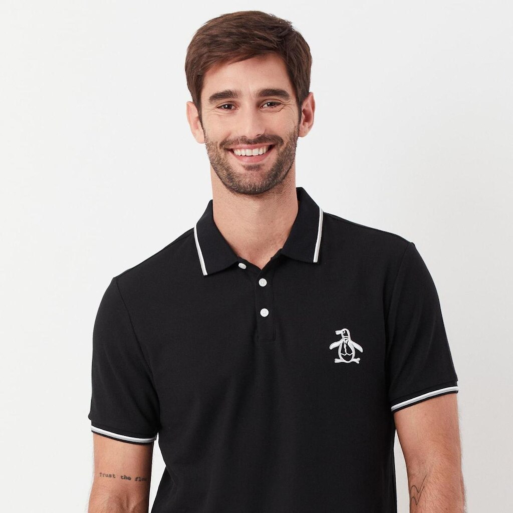Original Penguin Polo Piquet Mega Patch Preta Original Penguin