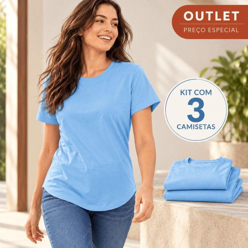 Outlet Kit 3 Camisetas Longtail Femininas Pequenos Defeitos