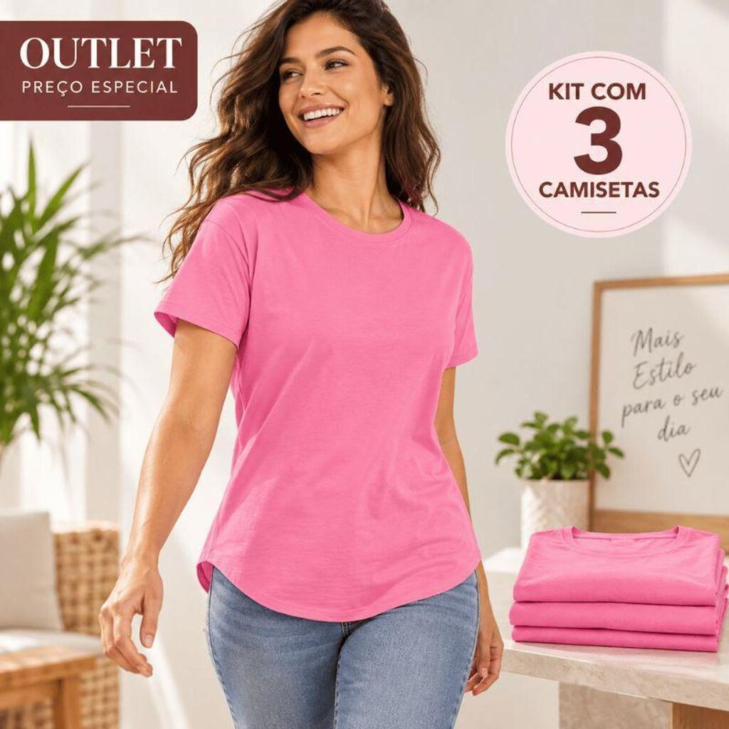 Outlet Kit 3 Camisetas Longtail Femininas Pequenos Defeitos