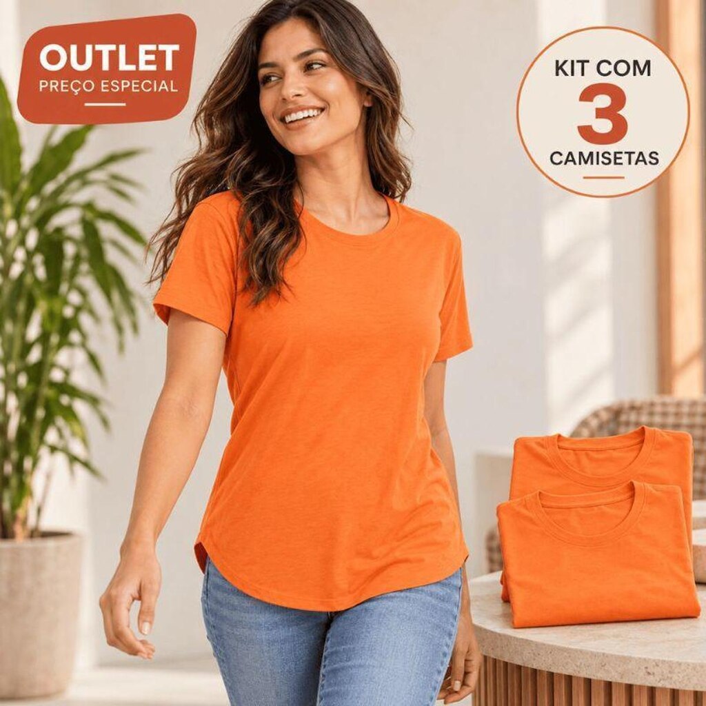 Outlet Kit 3 Camisetas Longtail Femininas Pequenos Defeitos