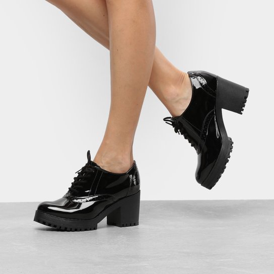 Oxford Bebece Salto Alto Tratorado Feminino Preto Zattini