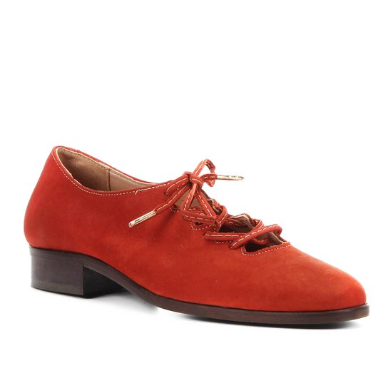 Oxford Couro Shoestock Nobuck Lace Up Feminino - Caramelo