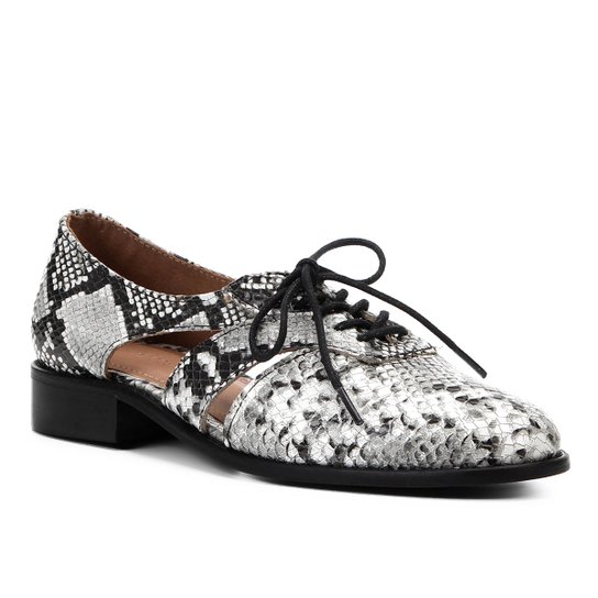 Oxford Couro Shoestock Wild Snake Feminino - Preto+Off White