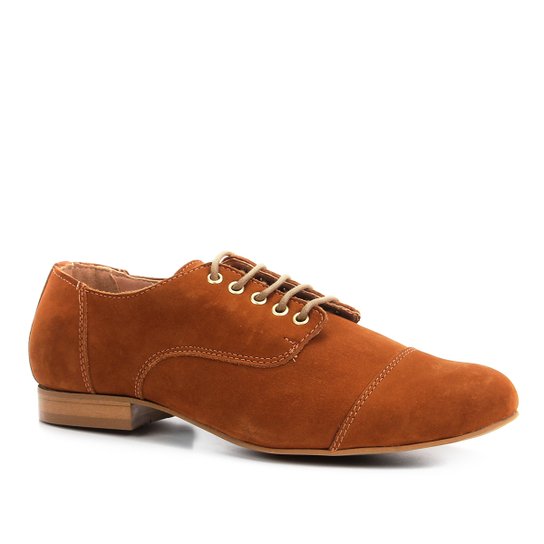 Oxford Shoestock Flat Nobuck Feminino - Caramelo