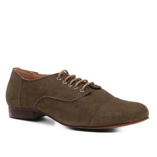 Oxford Shoestock Flat Nobuck Feminino - Musgo