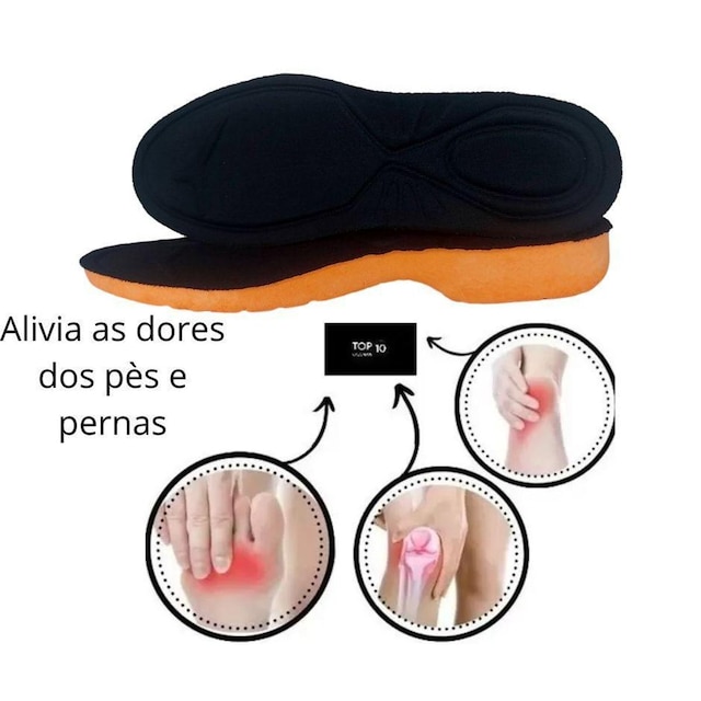 Palmilha De Gel Em P.U Anatômica Anti-impacto Confortável C/ Têxtil