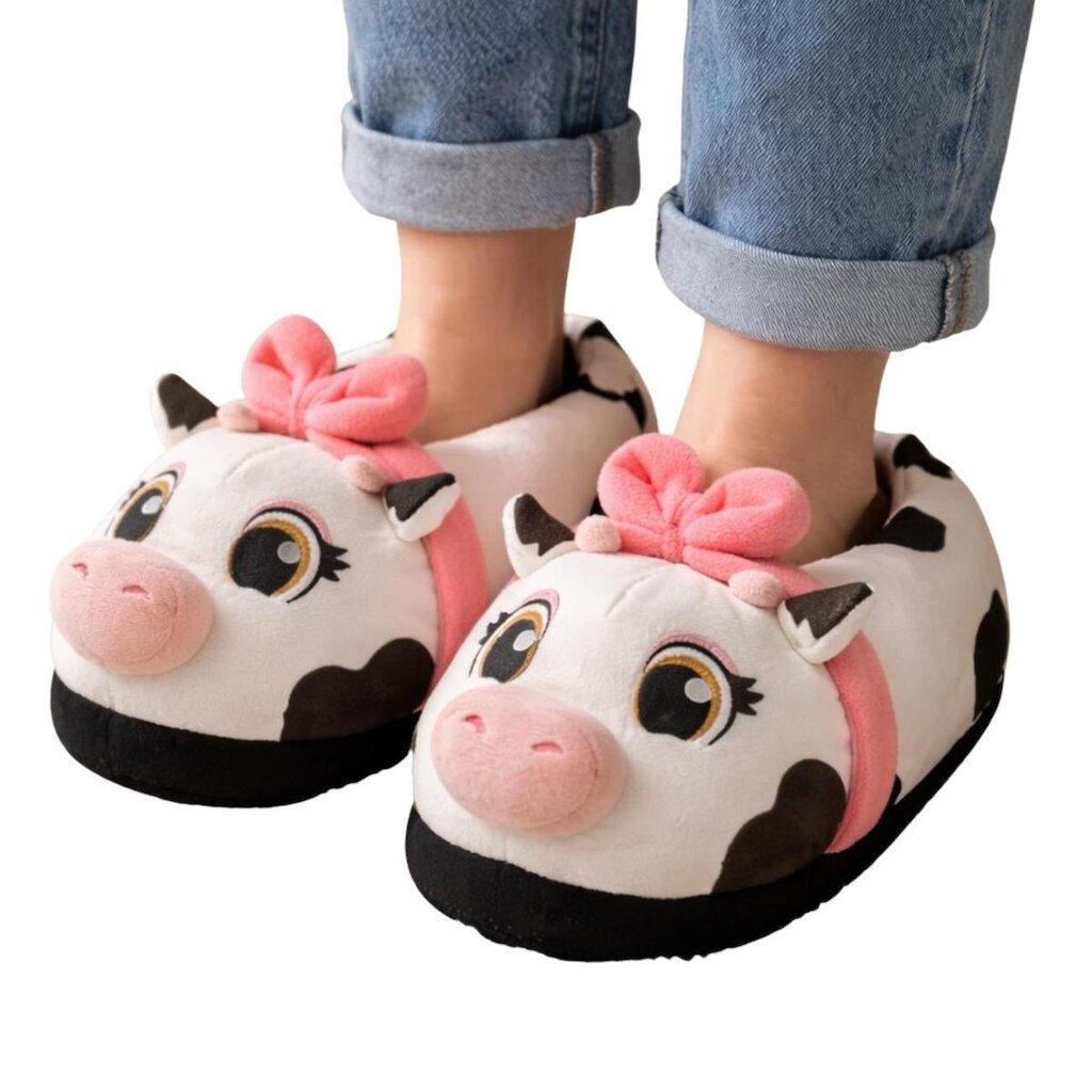 Pantufa Feminina 3D Vaquinha Zona Criativa - Branca