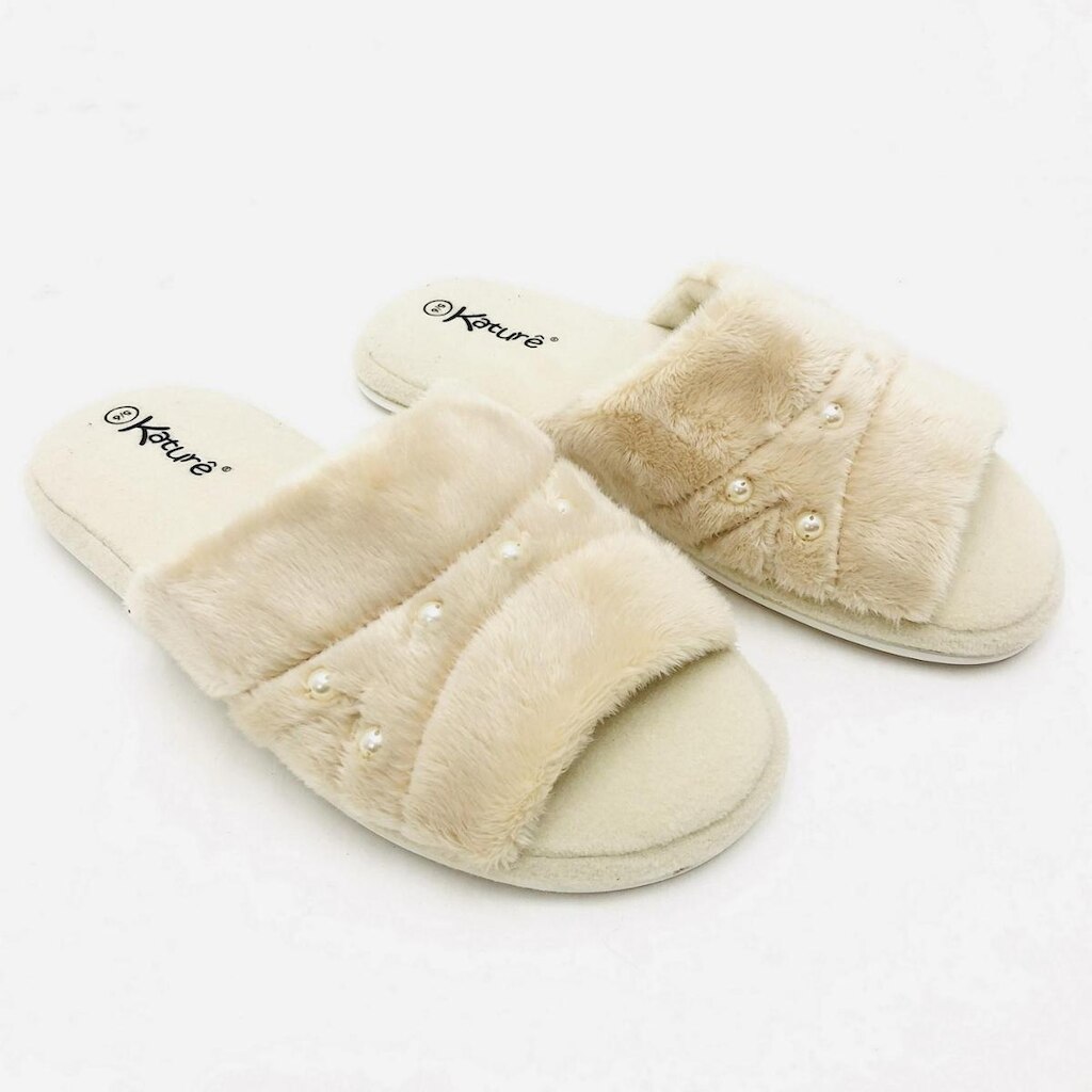 Pantufa Katurê Slide Fleece com Pérolas Feminina