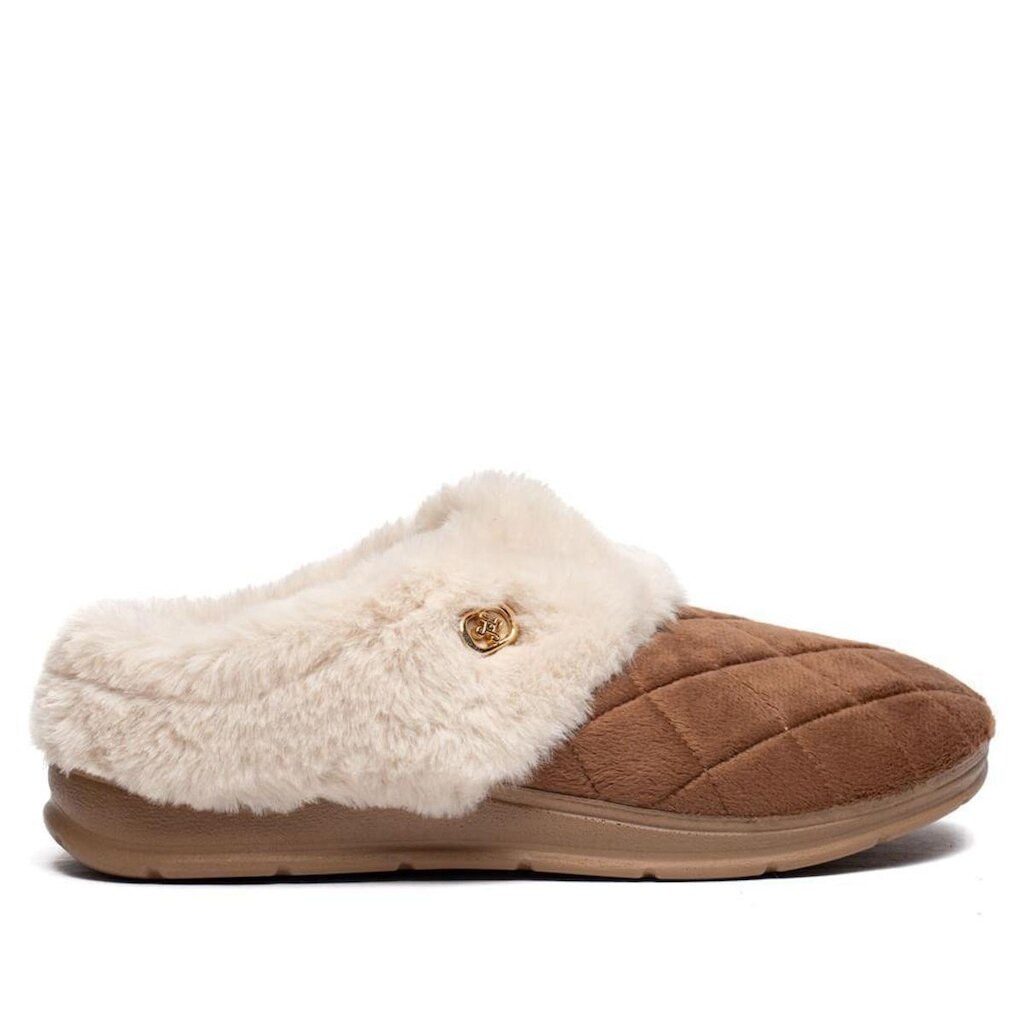 Pantufa Unissex Pegada Atoalhado Marrom/Bege