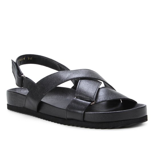 Papete Couro Shoestock Tiras Cruzadas Feminina - Preto