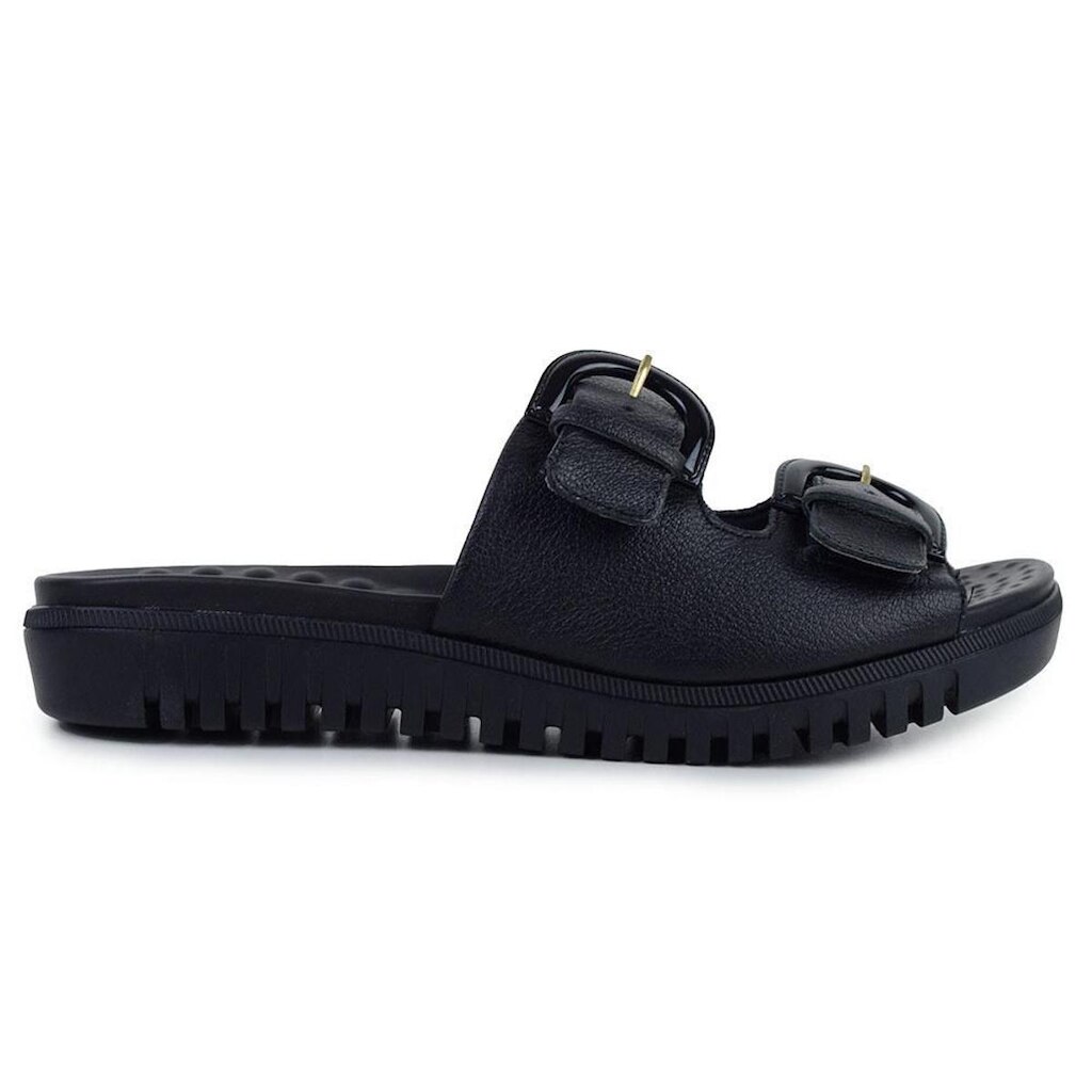 Papete Feminina Comfortflex Ortopédica Couro Preta - 2345404