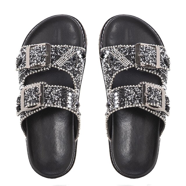 Papete Feminina Strass Com Fivelas Super Confortavel Bk9000