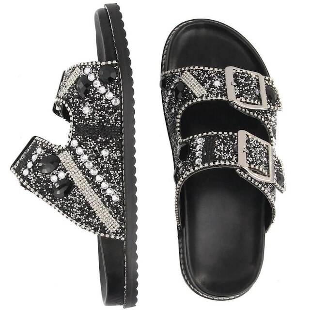 Papete Feminina Strass Com Fivelas Super Confortavel Bk9000