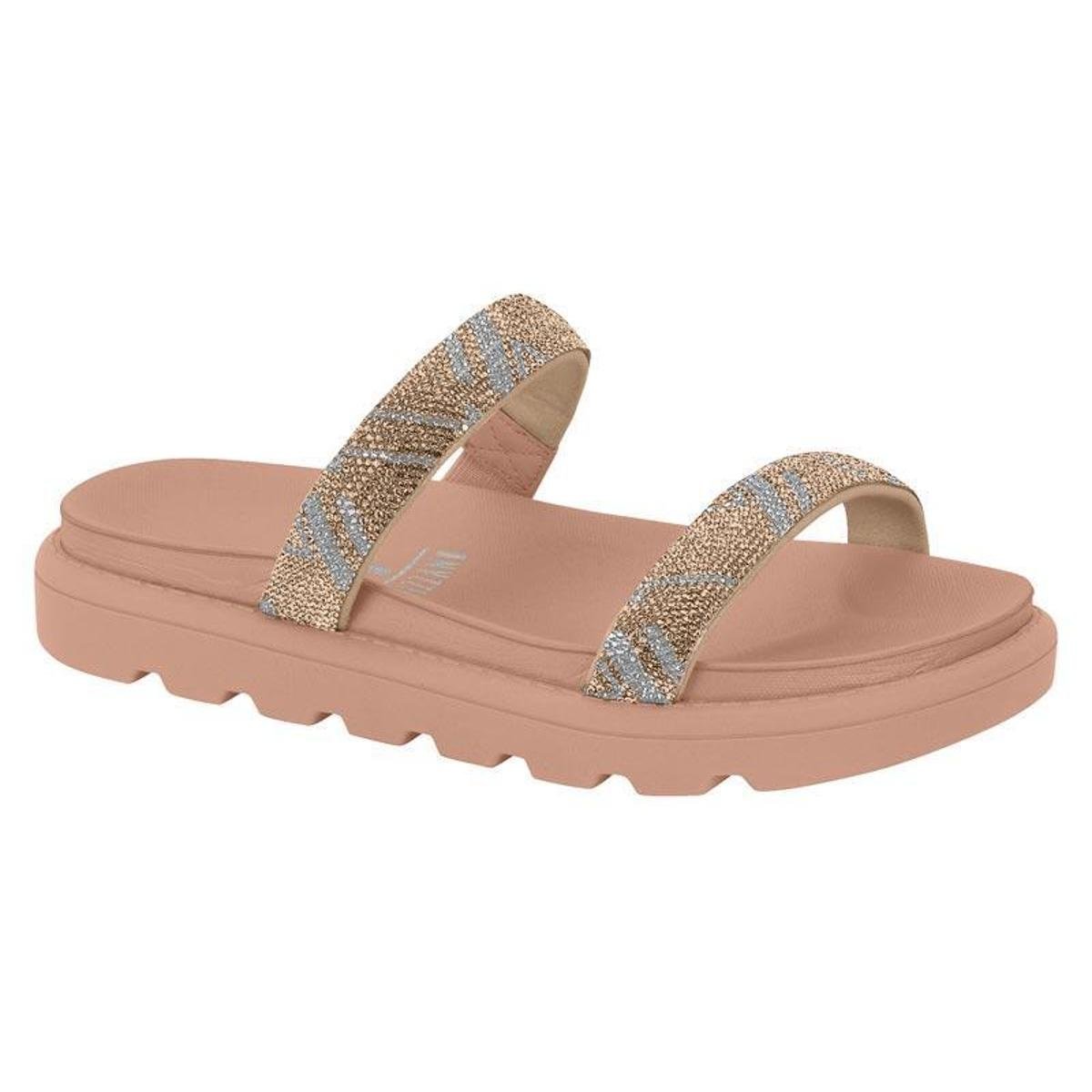 Papete Feminina Vizzano Brilho Strass Tratorada Tiras Macia - Bege Menor preço em Papete Feminina Vizzano Brilho Strass Tratorada Tiras Macia - Bege