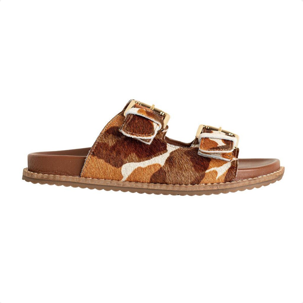 PAPETE FLAT FEMININA ANIIMAL PRINT VACA BETHÂNIA DM COURO