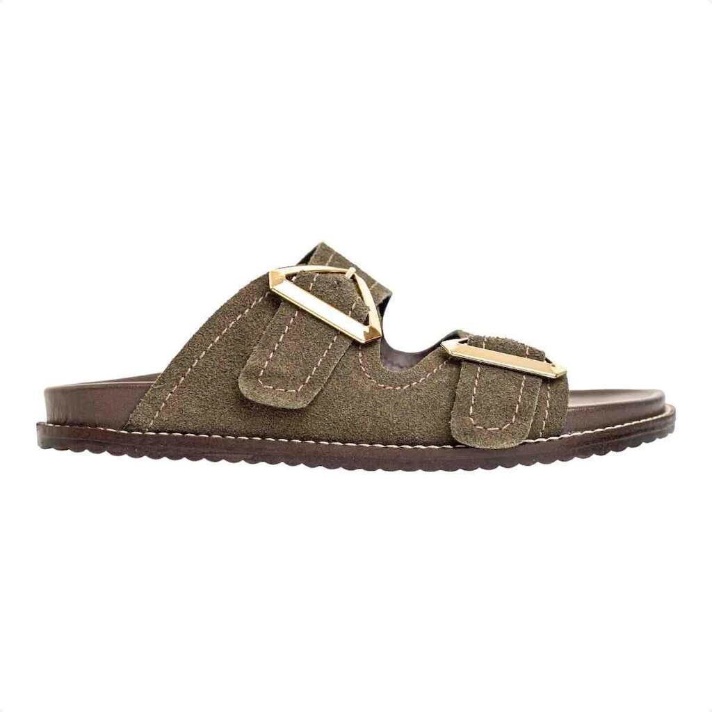 PAPETE FLAT FEMININA FIVELA THAMI DM CAMURÇA MUSGO