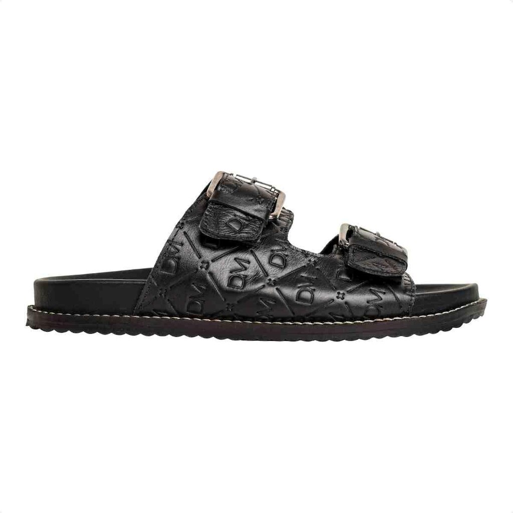 PAPETE FLAT FEMININA MONOGRAMAS LE DM COURO PRETA