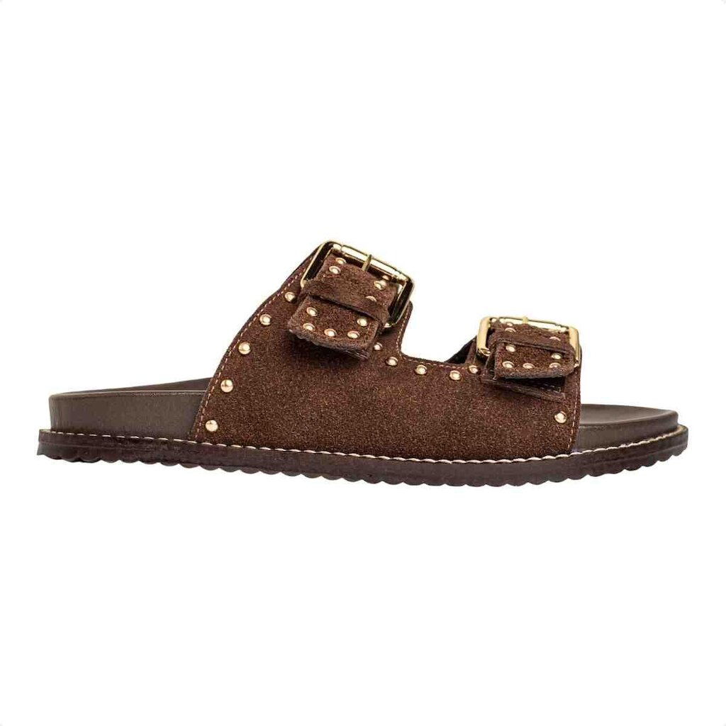 PAPETE FLAT FEMININA TACHAS LUANA DM CAMURÇA CAFÉ
