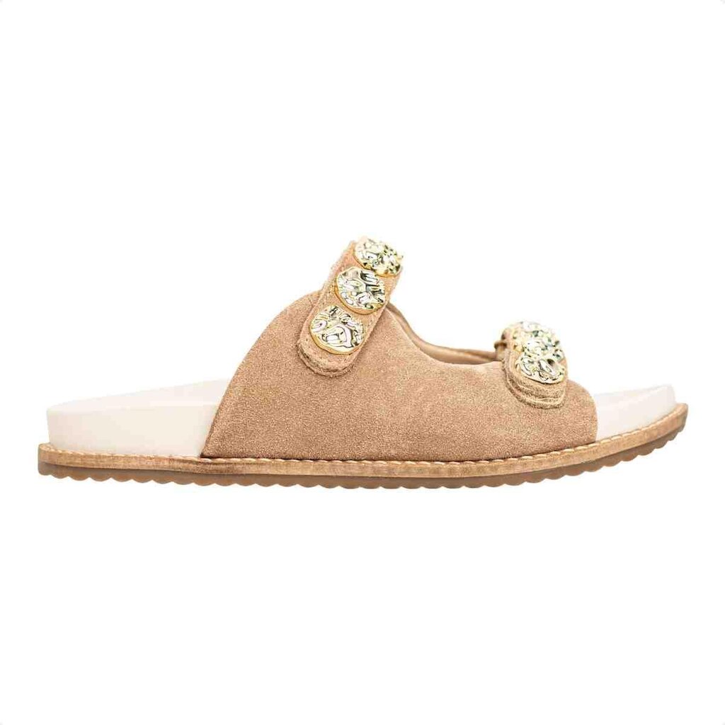 PAPETE FLAT FEMININA VELCRO APLIQUE JENNI DM CAMURÇA BEGE