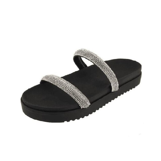 Papete Flatform Leruchel Tiras Strass Preto