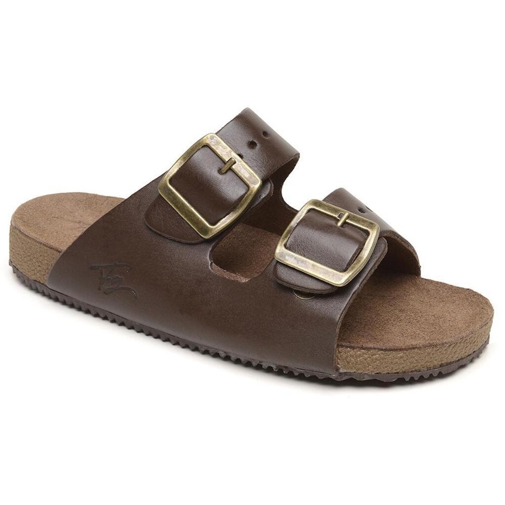 Papete Slide Couro Legítimo Casual Macia Fivela Ajustável Solado Leve
